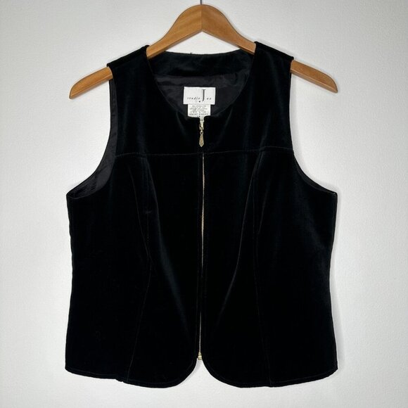 Studio Jax Black Vest Velvet Full Zip Minimalist Y2K Cotton Canada Size 12 - Picture 1 of 9